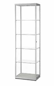 Glazen vitrinekast 60 cm breed met zilver aluminium