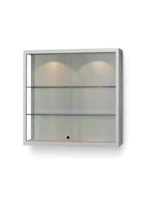 wandvitrine met verlichting haaks zilver met slot en schuifdeuren