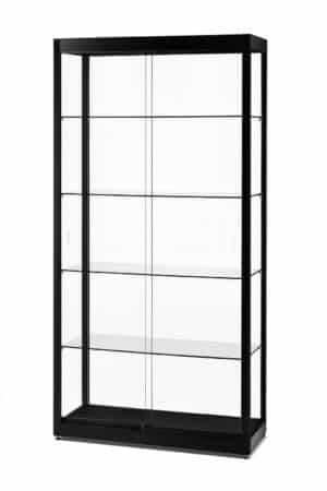 vitrine met verlichting haaks zwart met slot en schuifdeuren