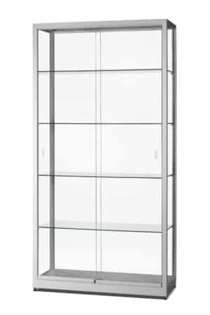 vitrine 1 meter breed met schuifdeuren zonder verlichting zilver
