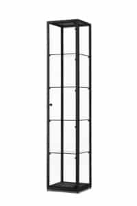 Glazen vitrinekast 40 cm breed zwart aluminium met LED zijverlichting