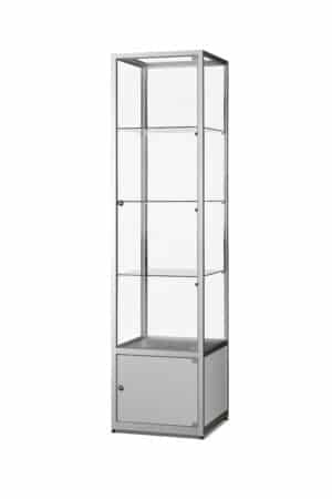 Glazen vitrinekast 50 cm breed zilver aluminium met LED zijverlichting en onderkast