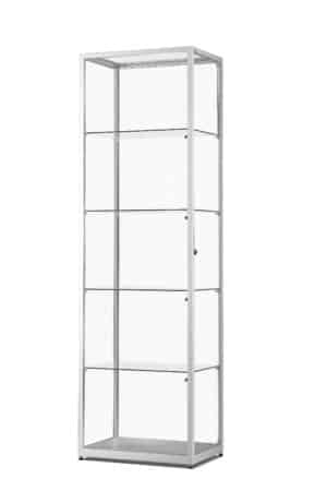 Glazen vitrinekast 60 cm breed zilver aluminium met LED zijverlichting