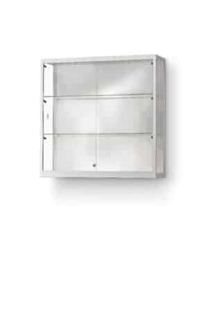 Glazen wandvitrinekast 100cm breed zilver aluminium met LED zijverlichting