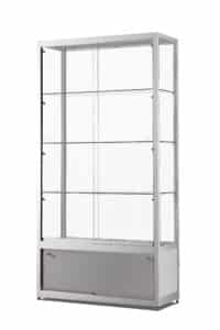 Glazen vitrinekast 100 cm breed zilver aluminium met LED zijverlichting