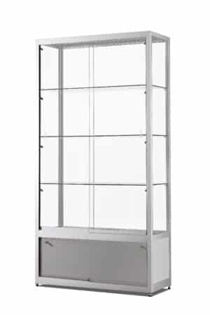 Glazen vitrinekast 100 cm breed zilver aluminium met LED zijverlichting