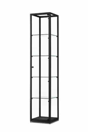 Glazen vitrinekast 40 cm breed zwart aluminium met LED zijverlichting