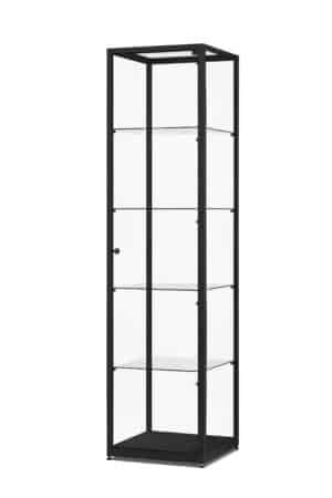 Glazen vitrinekast 50 cm breed zwart aluminium met LED zijverlichting