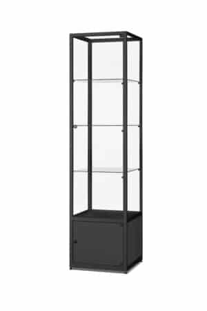 vitrine zwart met onderkast en zijspots
