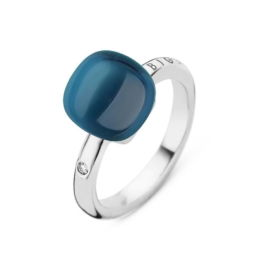 Bigli Mini sweety ring london blue topaas en parelmoer