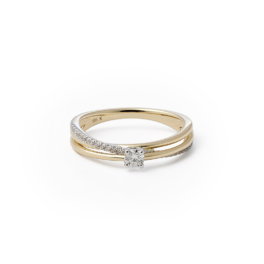 Miss Elegant Xpression small solitaire ring met pavé geelgoud