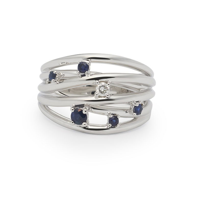 Star ring witgoud blauw saffier