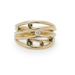 Star ring geelgoud groene tourmaline