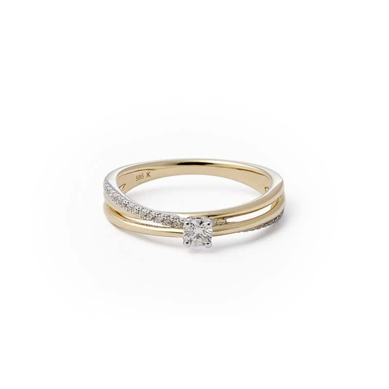 Miss Elegant Xpression small solitaire ring met pavé geelgoud