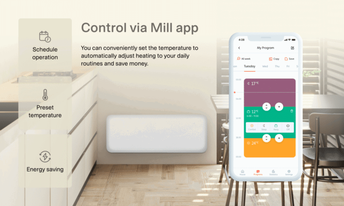 Mill steel Wifi paneelverwarming PA1200WIFI3 - Afbeelding 16