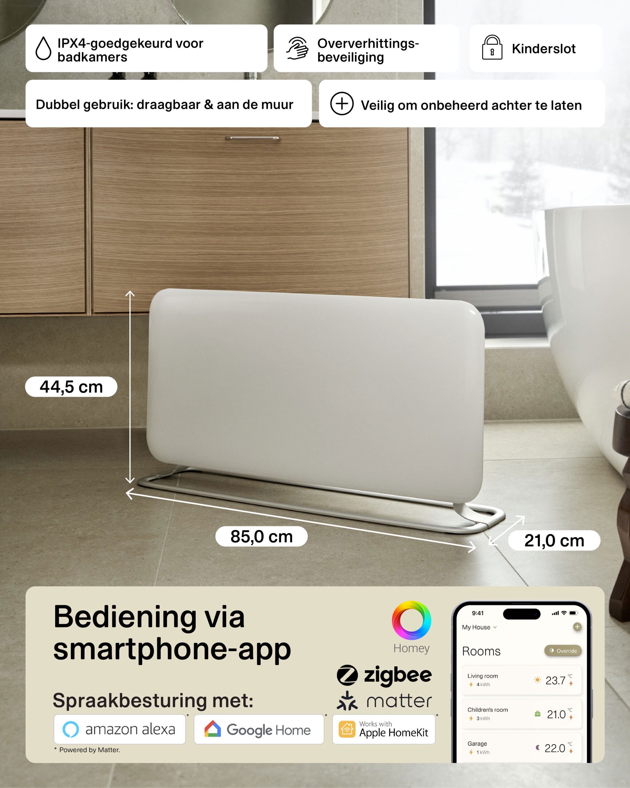 Mill steel WiFi paneelverwarming PA1500WIFI3A met voet - Afbeelding 9