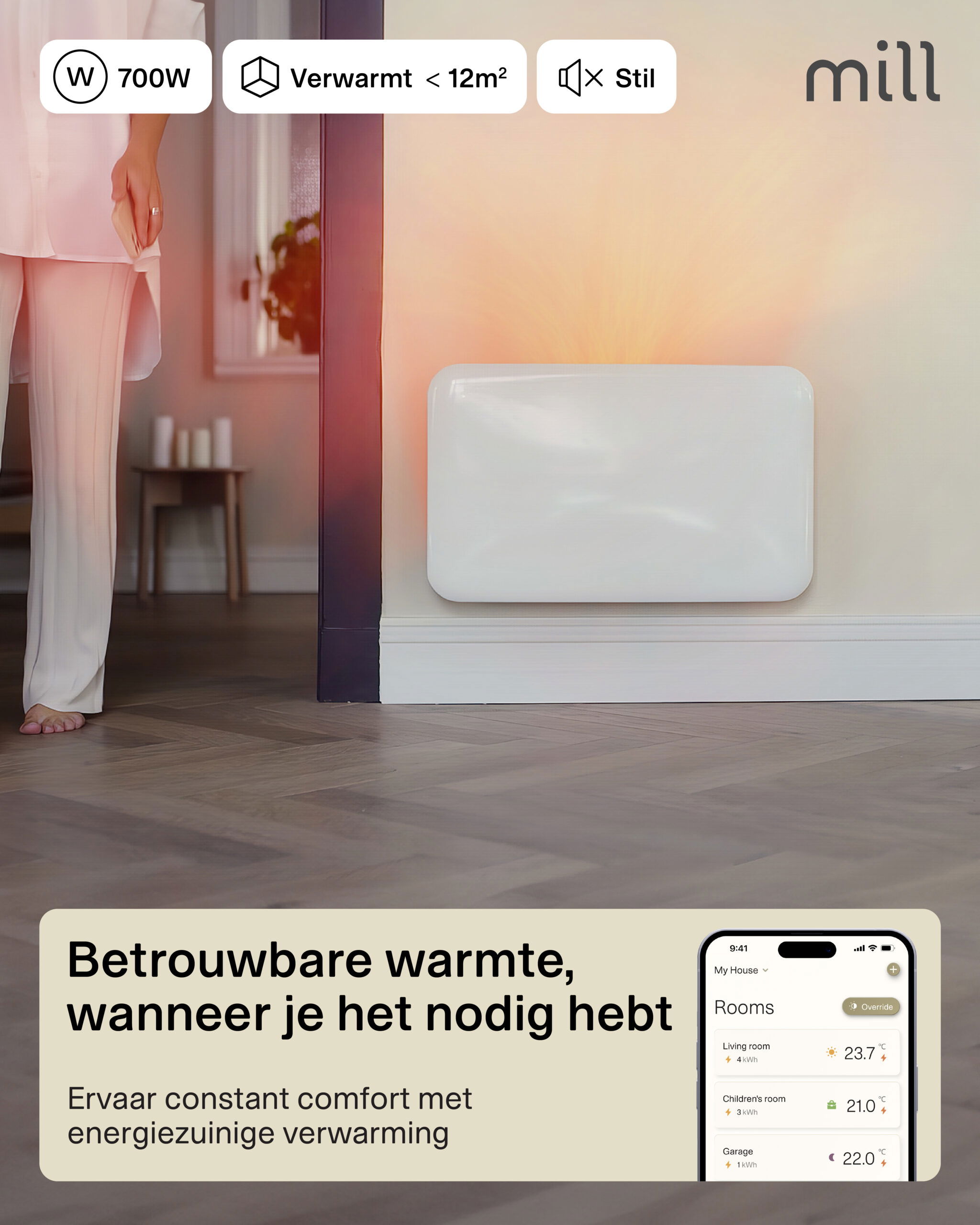 Mill steel WiFi paneelverwarming PA700WIF4 - Afbeelding 15