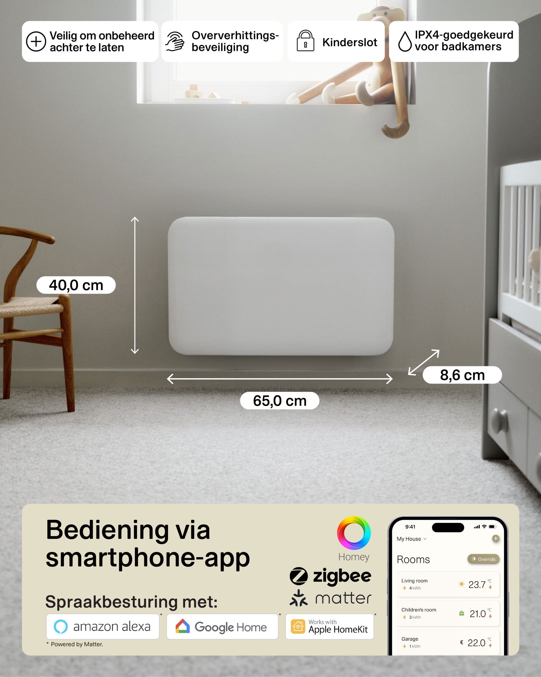 Mill steel WiFi paneelverwarming PA700WIF4 - Afbeelding 16