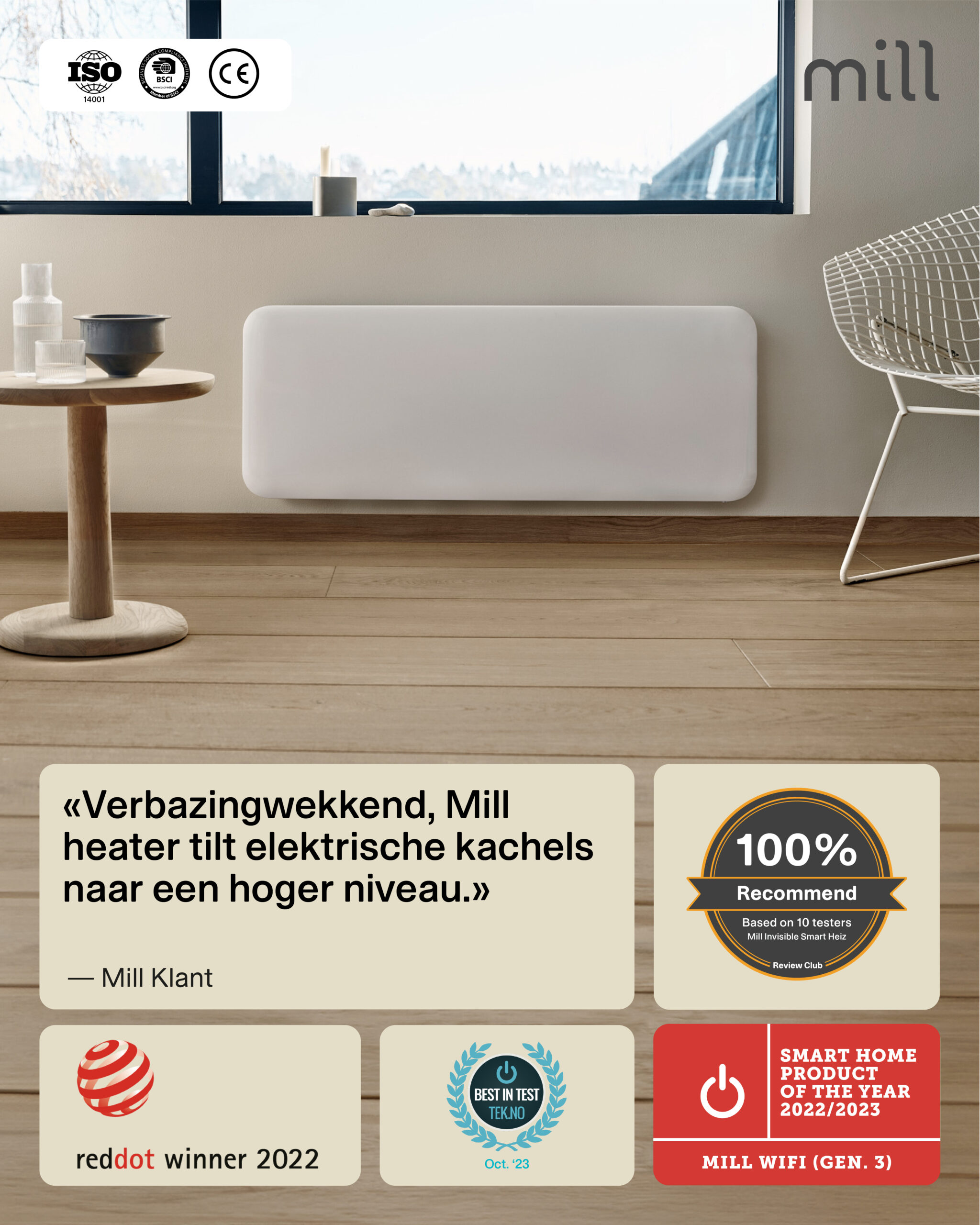 Mill steel WiFi paneelverwarming PA2000WIFI4A met voet - Afbeelding 20