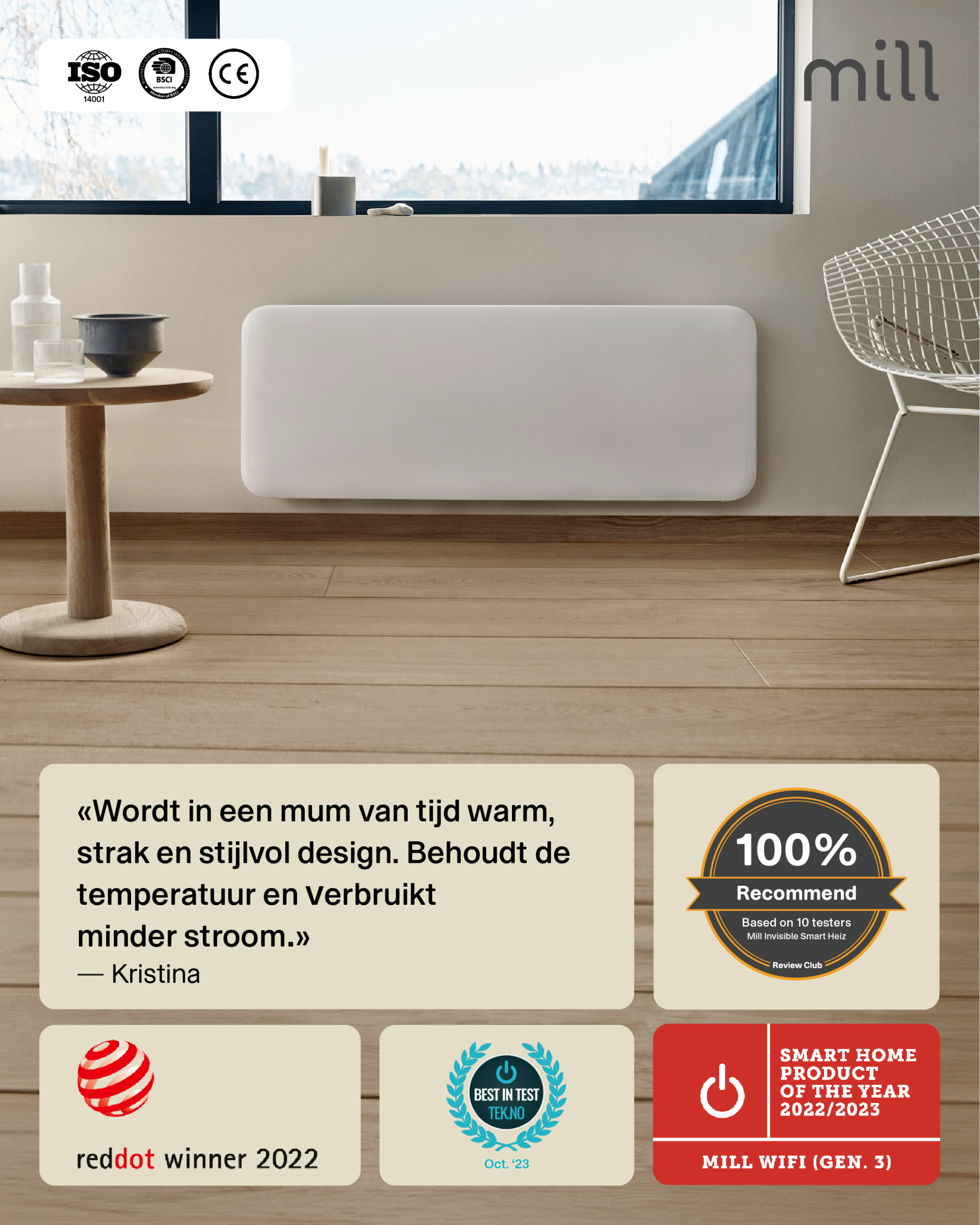 Mill steel WiFi paneelverwarming PA2000WIFI4A met voet - Afbeelding 22