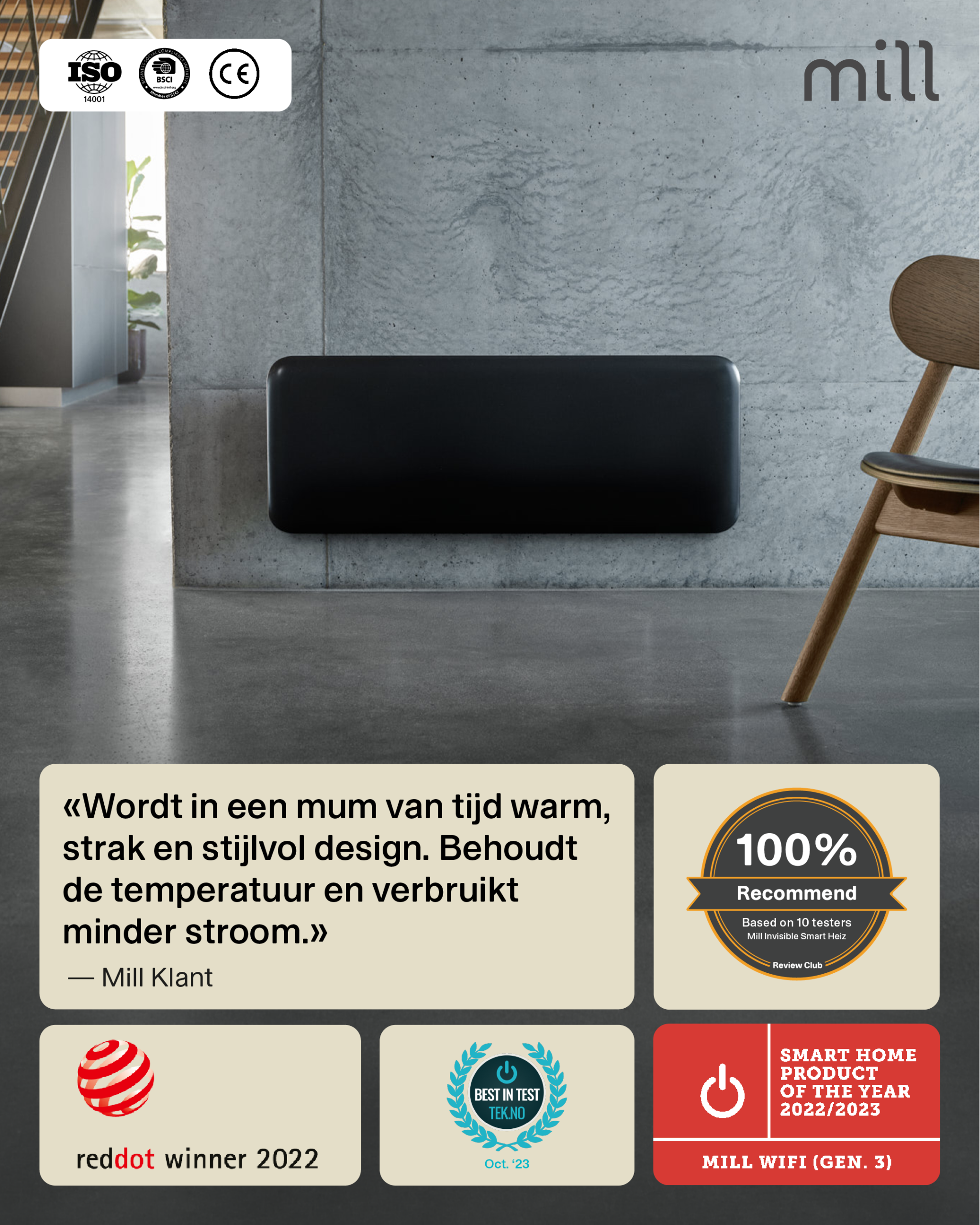 Mill steel WiFi paneelverwarming PA2000WIFI4A Black met voet - Afbeelding 6