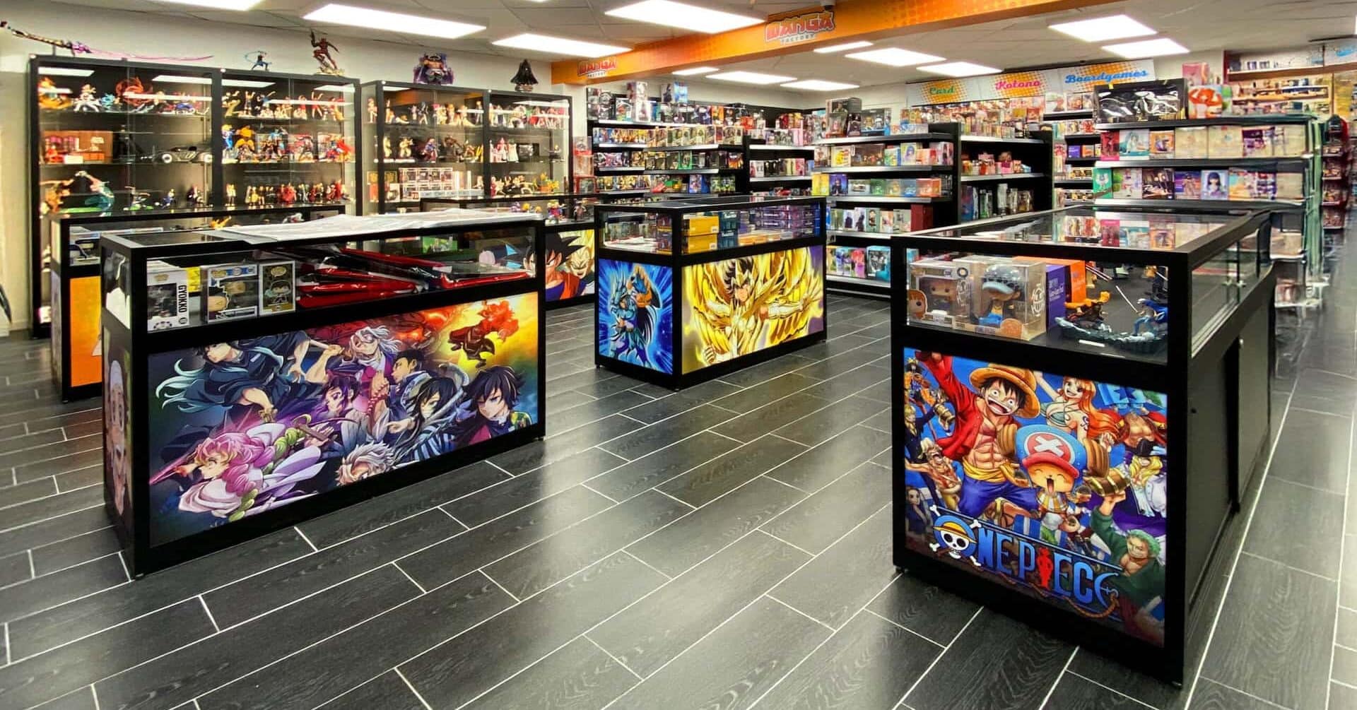 winkel vitrine manga store zwart toonbank