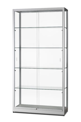 vitrine zilver met spots schuifdeuren en slot
