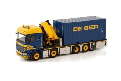 SCANIA R NORMAL 8X2  TAG AXLE  RIGED FLATBED TRUCK + PALFINGER PK 92002 SH WHIT JIB AND 20 FT CONTAINER  DE GIER