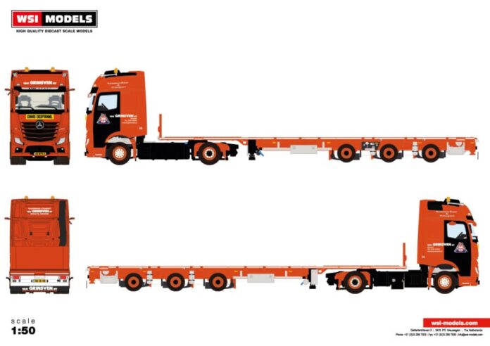 VAN GRINSVEN; MERCEDES-BENZ ACTROS MP5 GIGA SPACE 4X2 FLATBED MEGA TRAILER - 3 AXLE - Afbeelding 3
