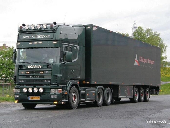 SCANIA  164-480 TOPLINE 6X2 SDLEEPAS MET 3 ASSIGE KOELOPEGGER ARNO KLINKSPOORBLOEMEN EN GROENTEN