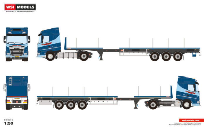 VAN DER WERFF LOGISTICS; DAF XF SH WITH SKY LIGHTS 4X2 FLATBED TRAILER - 3 AXLE - Afbeelding 3