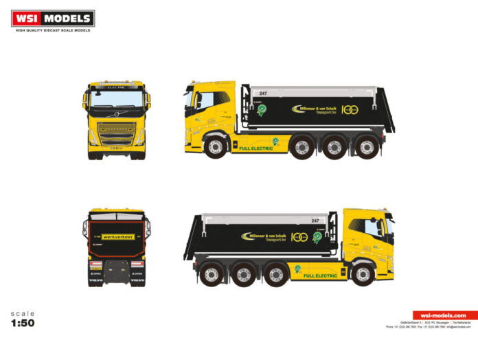 MILLENAAR EN VAN SCHAIK TRANSPORT; VOLVO FH5 SLEEPER CAB ELECTRIC 8X4 TIPPER TRUCK - Afbeelding 3