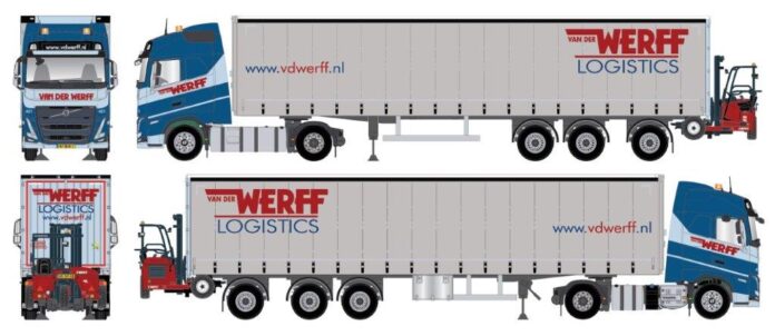 VOLVO FH 05 GLOBETROTTER 4X2 MET 3 ASSIGE SCHUIFZEILEN OPLEGGER MET MEENEEMHEFTRUCK VAN DER WERFF
