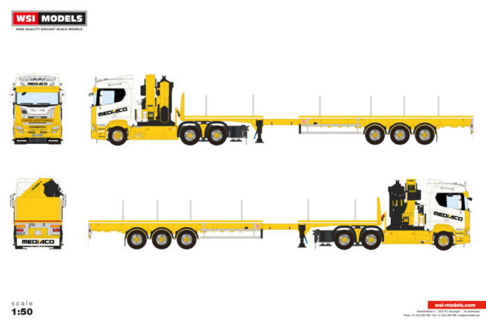 Mediaco; SCANIA R NORMAL CR20N 6X4 FLATB | WSI Models