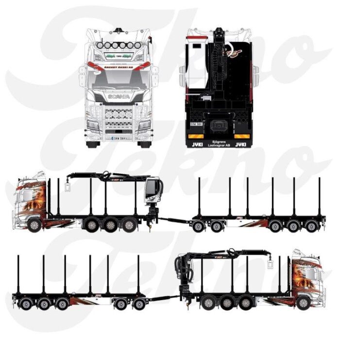 SCANIA  NEXT GEN 770S HIGHLINE 4ASSIGE MOTORWAGEN MET 3 ASSIGE ZWEEDSE HOUTAANHANGER ANGEBY  AKERI - Afbeelding 2