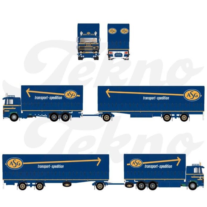 SCANIA 141 MOTORWAGEN MET 2 ASSIGE ZWEEDSE (RESIN ) TRAILER  ASG - SIGURDSSON VERPAKT IN LUXE ASG GIFTBOX - Afbeelding 2