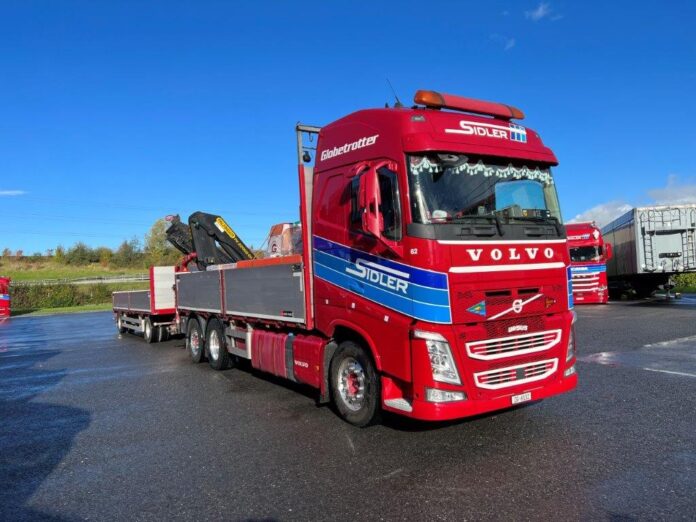 VOLVO FH 4 BLOBETROTTER MOTORWAGEN AANHANGER MET OPEN BAK EN KRAAN  SIDLER - Afbeelding 6