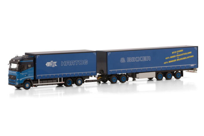 HARTOG & BIKKER; VOLVO FH5 GLOBETROTTER RIGED CURTAINSIDE TRUCK 6X2 TAG AXLE CURTAINSIDE TRAILER - 3 AXLE + DOLLY LOW - Afbeelding 2