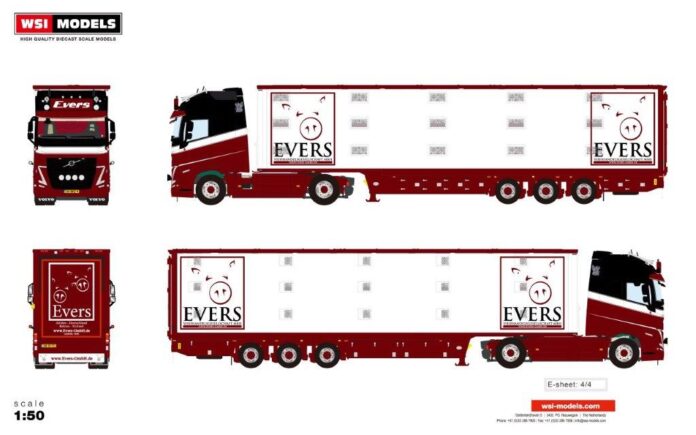 WSI  VOLVO FH 05   GLOBETROTTER 4X2  MET LIVE STOCK TRAILER  3 AXLE   EVERS    - Afbeelding 7