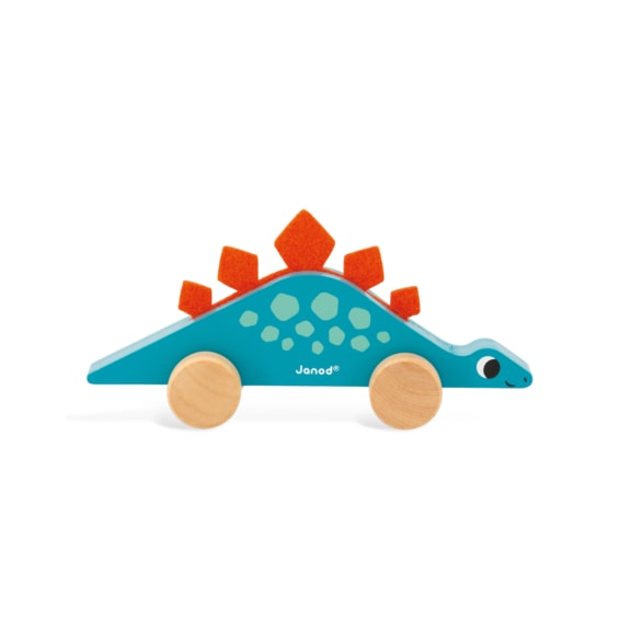 Janod houten speelgoed Dino Stegosaurus auto babyspeelgoed
