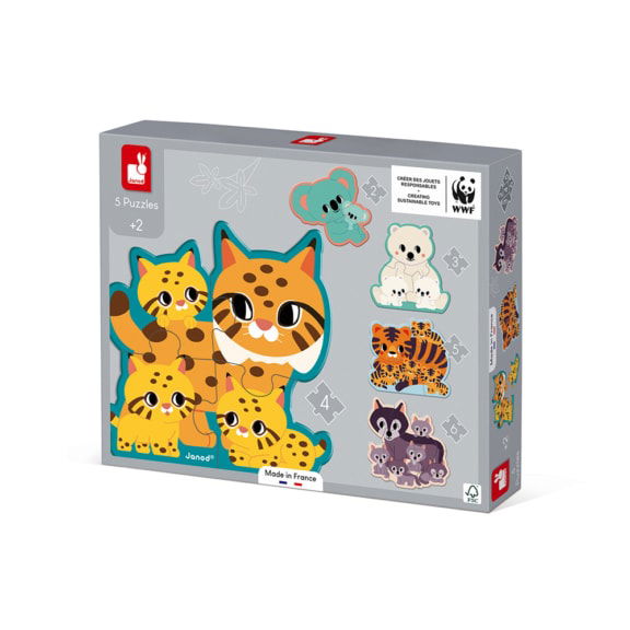 Janod WWF - Puzzelset 5 niveaus duurzaam kinderspeelgoed cadeau