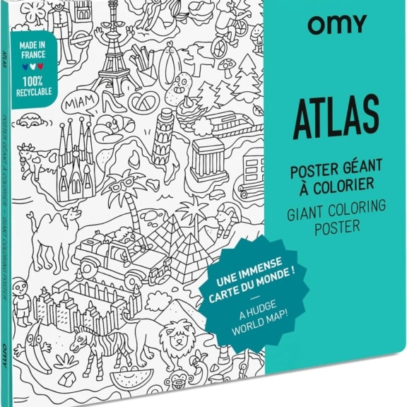 OMY XXL kleurposter atlas wereldkaart kleuren tekenen knutselen hobby kunstwerk