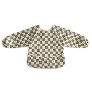 Mushie - Long sleeve bib Olive check