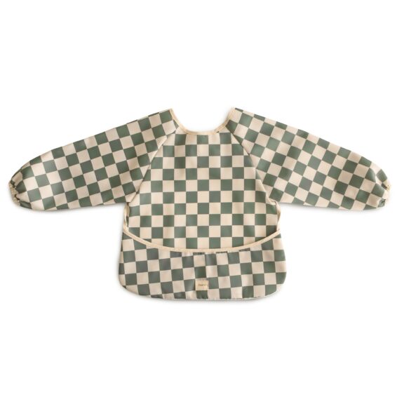 Mushie - Long sleeve bib Olive check