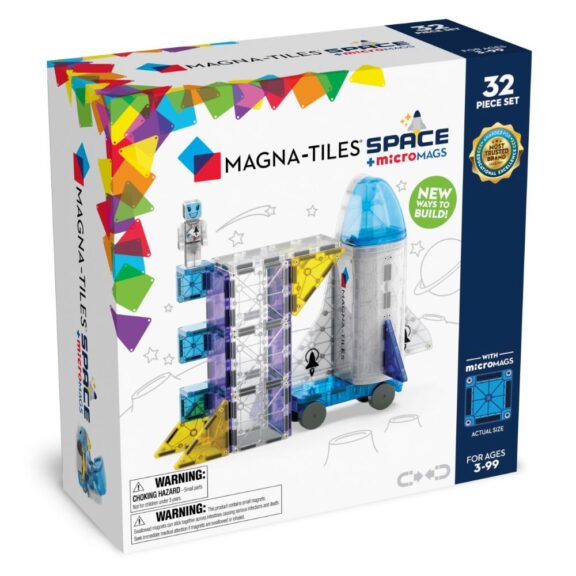 MagnaTiles space 32 pieces magnetische bouwstenen open ended play raket lancering ruimte kosmos
