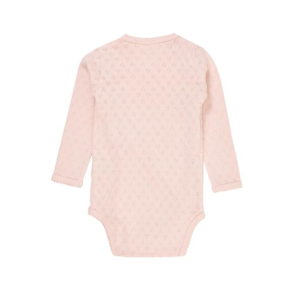Copenhagen Colors POINTELLE HEART CROSSOVER BODY LS DUSTY ROSE overslagromper babykleding kraamcadeau hartjes