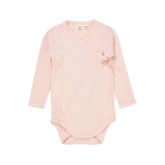 Copenhagen Colors POINTELLE HEART CROSSOVER BODY LS DUSTY ROSE overslagromper babykleding kraamcadeau hartjes