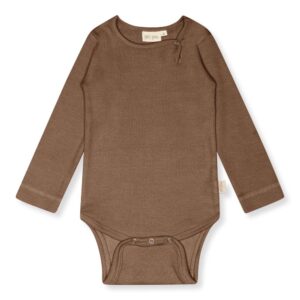 Petit Piao - Romper L/S Chocolate Brown geboortepakje unisex rib kraamcadeau boxpakje babykleding