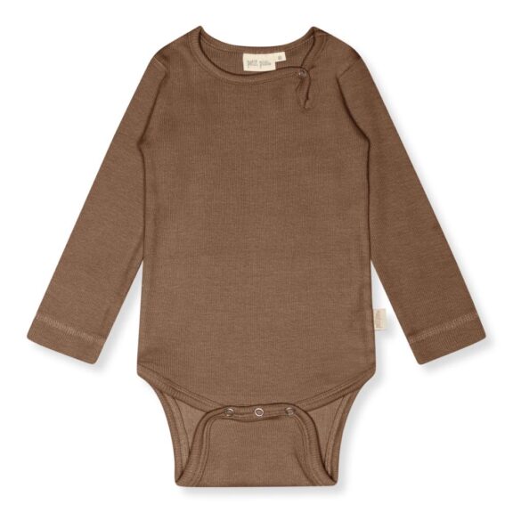 Petit Piao - Romper L/S Chocolate Brown geboortepakje unisex rib kraamcadeau boxpakje babykleding