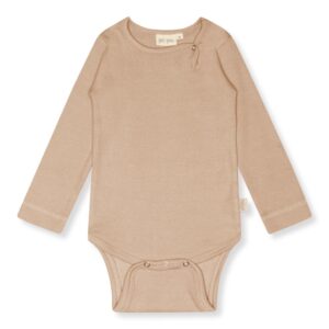 Petit Piao - Romper L/S Light Sand effen romper lange mouw babykleding kraamcadeau